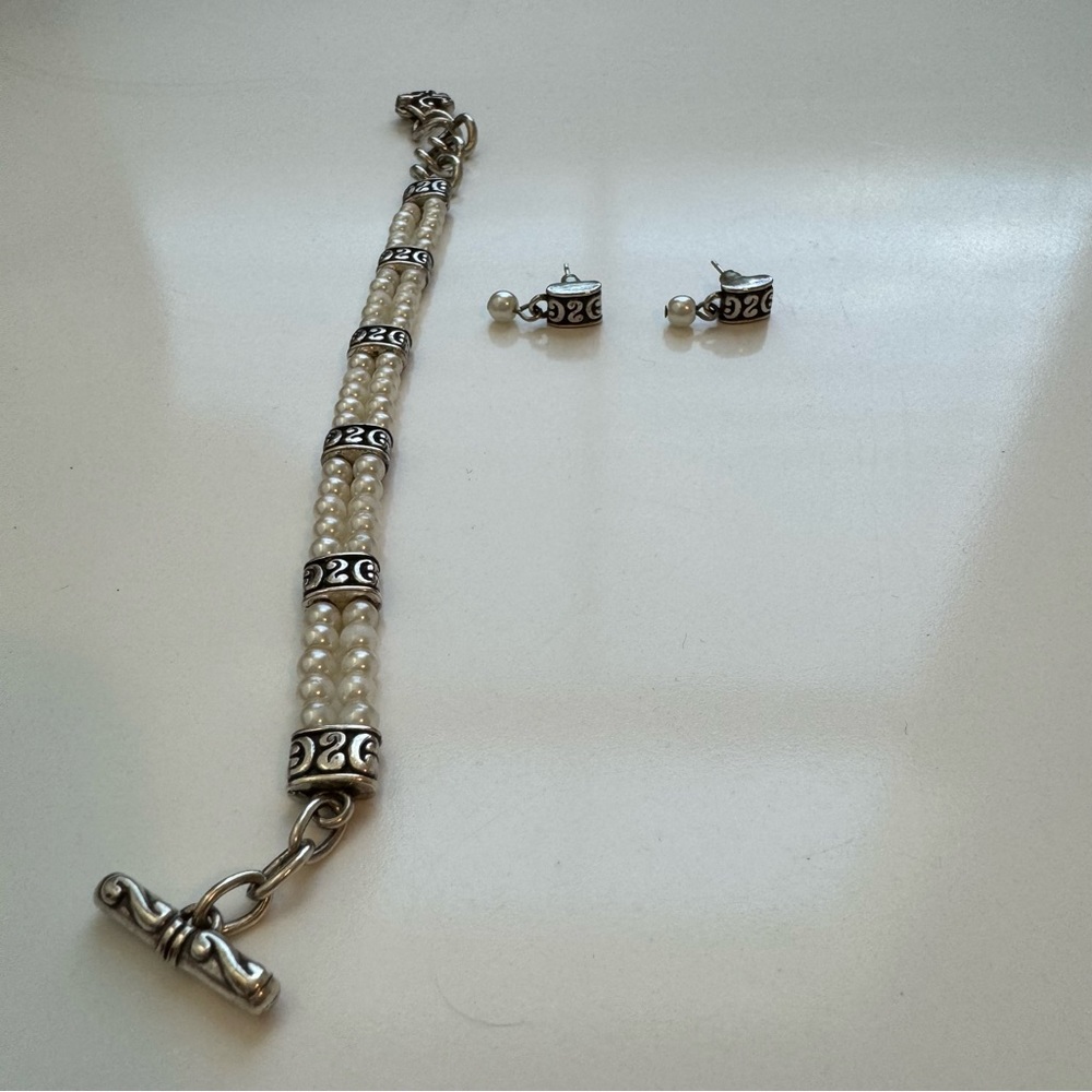 Brighton Pearl and Silver Bracelet (reversible) and Earrings